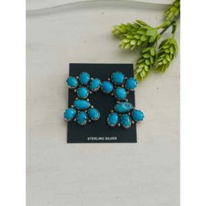 Boucles d'oreilles pendantes Sheila Becenti en turquoise Kingman et argent sterling, motif floral en grappe - Product Image 1