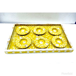 Handcrafted Mother of Pearl Inlaid Tray Eco-Friendly Skilled Craftsman's Work <b>Tea</b> Coasters Polished Animal Style <b>for</b> Eid Ramadan - Product Image 2