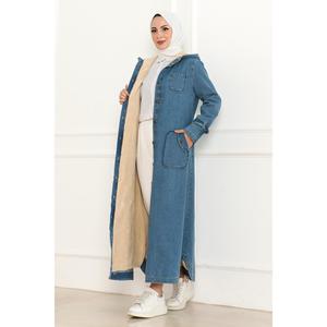 Chaqueta Larga de Mezclilla con Capucha Azul Oscuro 19230 - Product Image 6