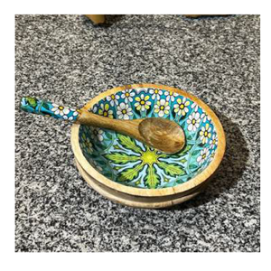 Ensaladera de madera de mango de 7x3 pulgadas de primera calidad, ecológica, con interior de resina epoxi pulida para graduación, cena directa desde la India - Product Image 1