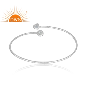 Hot Selling 925 Sterling Silver Natural Pearl & Crystal Quartz Gemstone <b>Bangle</b> Custom Jewelry for Women Gift for Her - Product Image 2