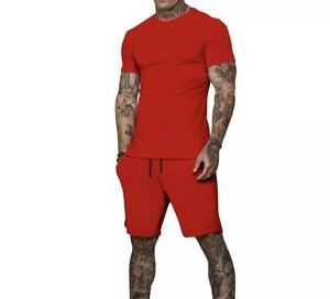 Ensemble d'été deux pièces décontracté pour hommes de style tendance Ensemble imprimé à manches courtes de couleur unie Respirant - Product Image 4