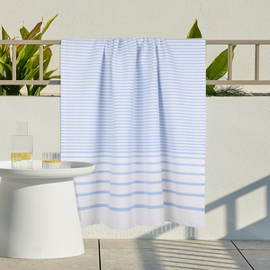 HOT SUMMER <b>SALES</b> OF <b>BEACH</b> <b>TOWELS</b> WITH 2 SIDES FRINGES 100% COTTON 200 GSM YARN DYED STIPE DESIGN 70X170 CM MADE IN INDIA - Product Image 1