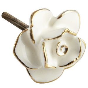 Perilla de flor de cerámica Premium con base de metal sólido Acento decorativo elegante para armarios Cajones Puertas Armarios y muebles - Product Image 4