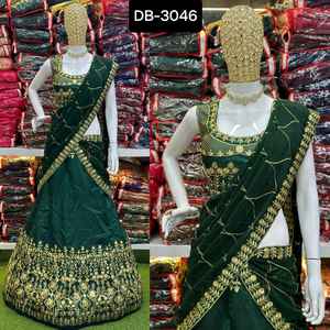Soie de taffetas de créateur de style indien et pakistanais avec broderie Design Work Lehenga Choli avec Georgette Dupatta Set pour femme - Product Image 3