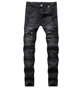 Ropa de calle para hombre, pantalones de moda, pantalones vaqueros ajustados, pantalones vaqueros con bolsillos de parche para hombre, pantalones vaqueros negros rotos de calle - Product Image 1