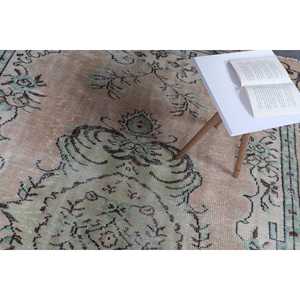 พรมตุรกี ขนาด 6.3x8.9 ฟุต สีน้ำตาลเขียว ลายดอกไม้ ทำจากขนสัตว์ วินเทจ - Product Image 5