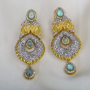 Conjunto de Collar chapado en oro y plata CZ Circón verde claro que incluye pendientes Tikka para bodas Compromisos Precio económico - Product Image 3