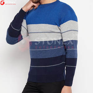 Mode rayé décontracté coton hommes pull tricot pull en gros pas cher personnalisé col rond hiver tricoté épais pull - Product Image 2