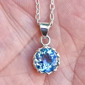 Navya Craft 925 <b>Solid</b> Sterling <b>Silver</b> Blue Topaz <b>Necklace</b> Handmade Women's Jewelry for Christmas Valentine's Day Gift Pearl - Product Image 1