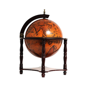 Globe Bar 13 pouces rouge avec support en bois à 4 pieds Armoire à liqueur de style vintage pour la décoration de la maison et du bureau - Product Image 1