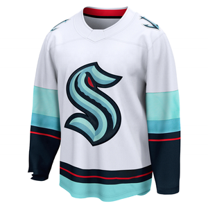 Maillot de hockey blanc des Seattle Kraken, unisexe, manches longues, col en V, logo imprimé numériquement, multi-positions, respirant, antibactérien, été - Product Image 1