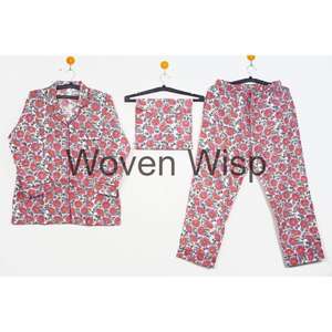 Conjunto de ropa de dormir de mujer de talla grande con estampado de bloque de mano indio Casual hasta la rodilla 100% algodón ecológico al por mayor - Product Image 1