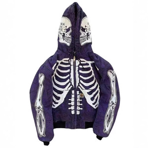 Felpa con Cappuccio Unisex Horror con Zip, Stile Hip Hop Goth Grunge Punk Rock, Motivo Scheletro per Halloween - Product Image 4
