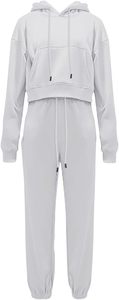 Conjunto Deportivo de Mujer, Diseño Sólido, Mezcla de Poliéster/Algodón, Estilo Urbano, Sudadera con Hombros Caídos, Pantalones Jogger, Decoración, Venta al Por Mayor - Product Image 2
