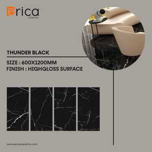 Carreaux en porcelaine de luxe modernes ERICA THUNDER BLACK Finition brillante 600x1200mm Amélioration élégante pour les murs des sols des centres commerciaux des hôtels - Product Image 3