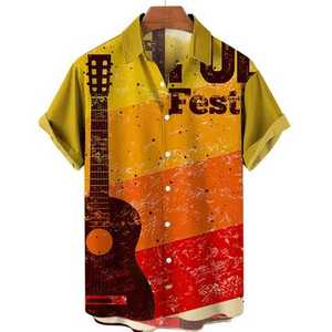 De calidad superior 3 D violín impreso camisas para hombres T último diseño de fiesta de verano playa camiseta botón confort Fit T camisas - Product Image 1
