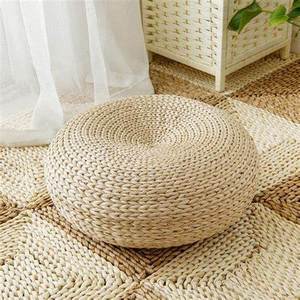 Water Hyacinth Pillow Rustic Straw Pouf Ottoman <b>for</b> Meditation Straw Cushion <b>for</b> Picnic Seat Pad - Product Image 4
