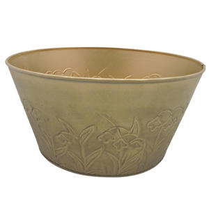 Juego decorativo de Hierro de 2 macetas redondas de metal de tamaño mediano, macetas de lavado blanco para decoración de jardín hechas a mano a granel - Product Image 4