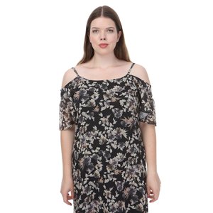 Maxi abito in Chiffon taglie forti con Design a mezza manica con volant - Product Image 5