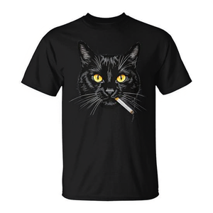 T-Shirt Estetica con Gatto Nero per Amanti dei Gatti, Gattino che Fuma con Slogan 'Dad Meow', T-Shirt Promozionale per Gatti-Papà - Product Image 2