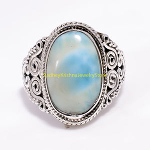 Anillo de Plata de Ley 925 con Larimar Azul Ovalado en Cabujón, Hecho a Mano con Filigrana, para Mujer y Hombre - Product Image 5