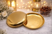 Assiette décorative Ramadan Mubarak pour dattes et fruits secs, ronde de 7 pouces, en fer avec finition dorée, motif solide, style classique