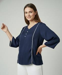 Kurta en coton tendance, travail de doublure boutonnée uniquement, haut pour tous les jours, prix de gros, vêtement ethnique bleu pour femmes, séchage rapide - Product Image 4