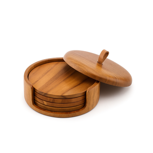Wooden <b>Coaster</b> Set with <b>Gold</b> Finish Dome Lid Luxury Drink Pad for Home Office Hotel Gift Table Decor Heat Resistant Round Holder - Product Image 3