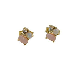 Ready Ship S925 14K Gold Plated Stud Chunky Natural Pink Opal White Topaz Earring Customizable Retails OEM ODM <b>Model</b> E-12077-<b>D</b> - Product Image 1