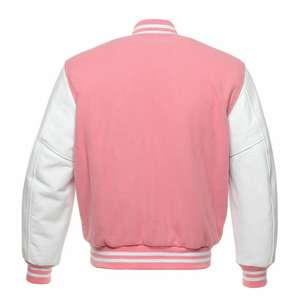 Veste universitaire en laine de couleur rose Manches en cuir véritable Veste de baseball de collège pour hommes - Product Image 3