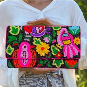 Bolso de mano con cuentas florales tropicales: Bolso fiesta mexicano con cadena cruzada - Product Image 3