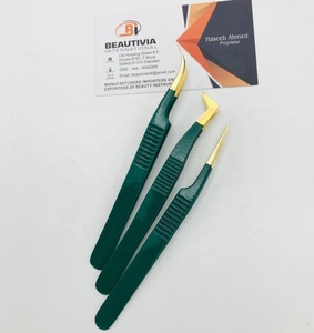 แหนบถอนขนตาสแตนเลสสีเขียวทนทานพร้อมปลายแหลมพลาสมาสีทอง - Product Image 6