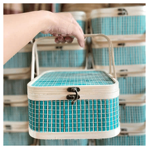 Bamboo <b>Gift</b> Basket <b>Box</b> sturdy bamboo frame with cotton liner for picnic set packing reusable storage <b>box</b> Vietnam origin - Product Image 5