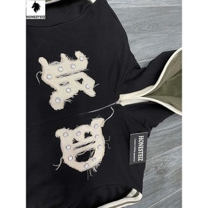 Sweat à capuche en molleton brodé avec logo personnalisé pour hommes 100% coton Sweatshirts d'hiver décontractés 3D gaufrage technique de sérigraphie solide - Product Image 4