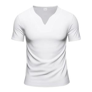 Camiseta de verano con cuello en V para hombre, camiseta de manga corta de color sólido, holgada, de secado rápido, respetuosa con la piel, ropa de calle Harajuku - Product Image 3