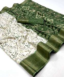 Sari de terciopelo con diseño de organza para fiesta de boda - Product Image 1