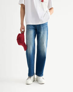 กางเกงยีนส์ขาตรงระบายอากาศได้ดีสำหรับผู้ชาย, กางเกงยีนส์เอวปานกลางเอว3D ฤดูใบไม้ร่วงสีจางลง - Product Image 1