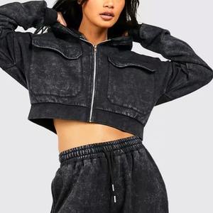 Women Crop Top <b>Hoodie</b> with Zipper 2 Piece Pants Set Women <b>Comfy</b> Cotton Two Piece <b>Hoodie</b> Set for Women - Product Image 4