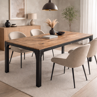 Table à manger carrée en bois de manguier massif |   Design industriel Japandi |   Table à manger pliable faite à la main avec finition antique et pieds en fer noir