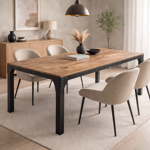 Solid Mango Wood Square <b>Dining</b> <b>Table</b> | Industrial Japandi Design | Foldable Handmade <b>Dining</b> Furniture Black Metal Legs for Home - Product Image 1