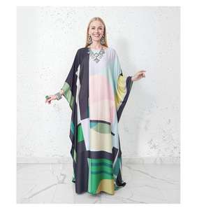 Womens Abstract Print Kaftan Maxi <b>Dress</b> <b>Loose</b> <b>Fit</b> Oversized Floor-Length Elegant Flare Sleeve 100% Cotton Resort Evening Wear - Product Image 1