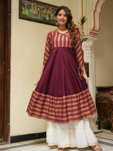 Kurti Anarkali de rayón con estampado de rayas para mujer, elegante para uso diario, tela suave, ajuste cómodo, atuendo tradicional indio con estilo. - Product Image 2