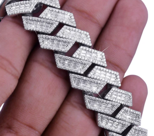 Chaîne cubaine en argent sterling 925 avec moissanite VVS, style hip-hop, bicolore rose et blanc, sertie à griffes, chaîne flashy et brillante - Product Image 2