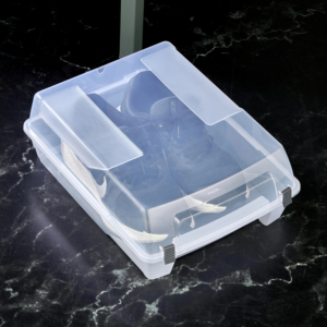 Afossa Organisateur de rangement de chaussures transparent en plastique PP blanc à un étage avec ouverture latérale magnétique empilable pour la cuisine et les voyages - Product Image 4