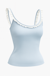 Korean Style Solid Sweetheart Ribbed Lace Camisole Women 100% Cotton Stretch Knit Full Sleeves Breathable Eco-Friendly <b>Tops</b> Bulk - Product Image 6