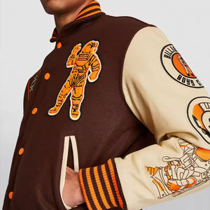 Chaqueta Universitaria Personalizada para Hombre, Estilo Urbano Extragrande, Mangas de Cuero Genuino, Chaqueta Universitaria de Forro Polar, Ropa Exterior de Moda - Product Image 5