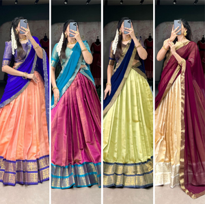 Meilleure qualité Zari tissage non cousu Flair Lehenga avec dentelle Georgette Dupatta et chemisier en toile pour femmes pour les fêtes - Product Image 6