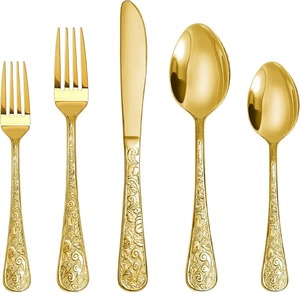 Creative Vintage Ethnic Pattern Flatware Set Engraved Stainless Steel Printed Tableware with Steak Knife for Best Price - Product Image 1