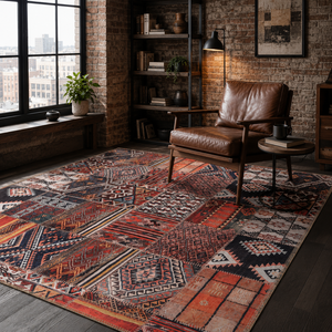 Netline Home Tiled Border Deep Red Heritage <b>Washable</b> <b>Rug</b> - Product Image 6